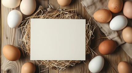 Sticker - Background with blank card eggs holiday decor Top view greeting idea room for text