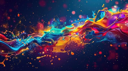 Wall Mural - Creative science illustration with colorful splashes and glowing elements.