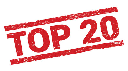 Sticker - TOP 20 text on red rectangle stamp sign.