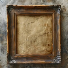 Wall Mural - Rustic Wooden Frame with Distressed Texture on Vintage Parchment Background for Retro Themes