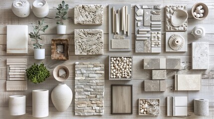 Wall Mural - A mood board featuring samples of interior materials, aiding in design visualization 