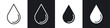 © Ghori - Water drop icon set. rain drops sign. blood, tear or oil liquid droplet vector symbol. paint or milk drip sign. teardrop icon in black filled and outlined style.