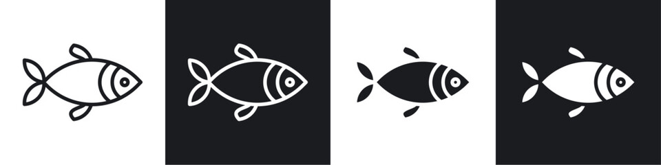 Wall Mural - Fish icon set. tuna or salmon fish vector symbol. seafood sign. small pet fish animal icon in black filled and outlined style.