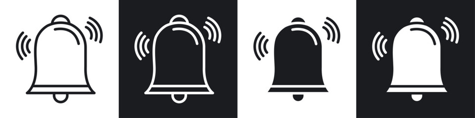 Wall Mural - Bell ring icon set. alarm notification bell vector symbol. doorbell pictogram. phone warning notify sign in black filled and outlined style.