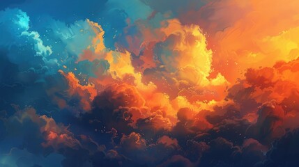 Sticker - Dramatic cloudscape with vivid orange and cool blue tones.
