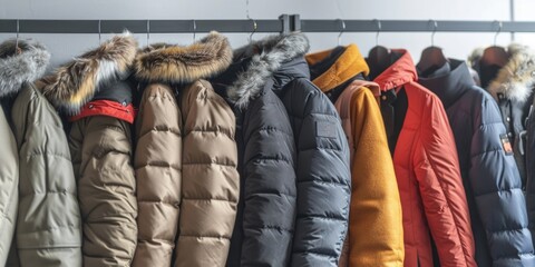Wall Mural - A row of winter coats and jackets in different sizes