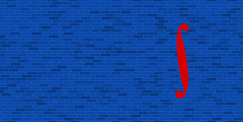 Wall Mural - Blue Brick Wall with large red integral symbol. The symbol is located on the right, on the left there is empty space for your content. Vector illustration on blue background