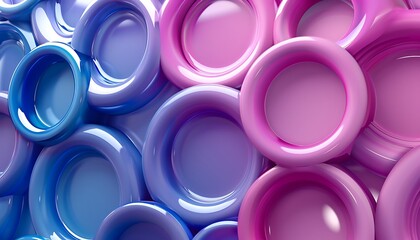 Wall Mural - 3d rendering of many purple and blue circles. Abstract background.