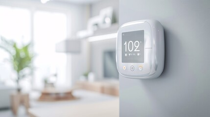 A sleek and modern commercial for a new smart home thermostat, demonstrating its ease of use and energy-saving features in different rooms and weather conditions