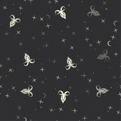 Wall Mural - Seamless pattern with stars, goat symbols on black background. Night sky. Vector illustration on black background