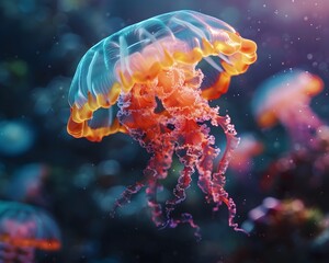 Wall Mural - Colorful Jellyfish Crafted WiFi Icon Floating in Dark Ocean Scene