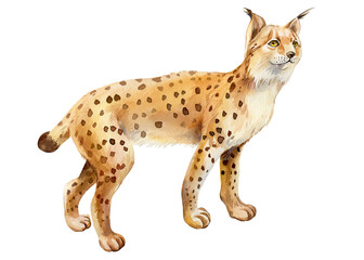 Lynx watercolor isolated on white background. Hand drawing big wild cat, Cute Animal of Europe, Asia and America clipart, bobcat . High quality illustration