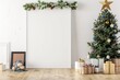 © dashtik - Minimalist Christmas Living Room Interior with Decorated Tree and Blank Frame