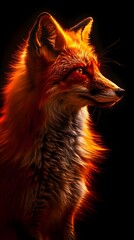 Canvas Print - Captivating Neon Fox Glowing Orange Fur and Sly Expression Against Dark Background