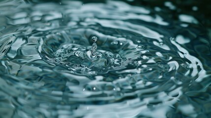 Aufkleber - Close-up of a transparent water droplet suspended in mid-air, just before impacting a still water surface, with circular waves beginning to form
