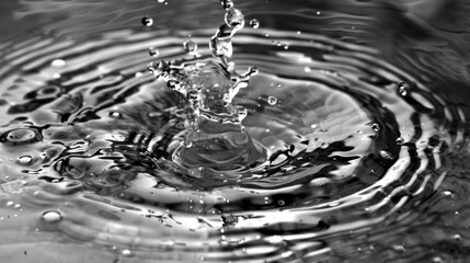 Leinwandbilder - Crystal clear droplet of water splashing into a reflective water surface, creating gentle circular ripples