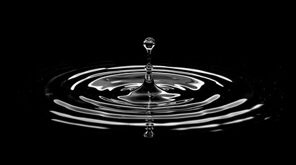 Leinwandbilder - Isolated water drop striking a motionless water surface, resulting in precise and even circular waves spreading outward