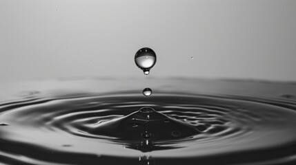 Leinwandbilder - Isolated water drop striking a motionless water surface, resulting in precise and even circular waves spreading outward