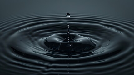 Poster - Isolated water drop striking a motionless water surface, resulting in precise and even circular waves spreading outward