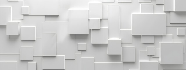 Abstract white background with squares and geometry, 3d rendering. Simple geometric shapes on the wall in white color. Background for presentation or banner design