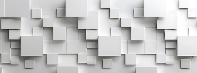 Wall Mural - White background with squares, minimalist style, 3D rendering. The square pattern is made of soft white color blocks, creating an abstract and modern design for commercial or corporate presentation. W