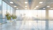 © Various Backgrounds - Beautiful blurred background of a light modern office interior with panoramic windows and beautiful lighting