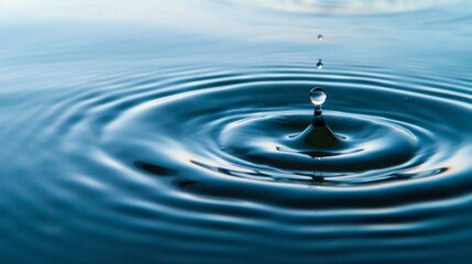 Leinwandbilder - Single droplet of water making a splash on a still water surface, producing delicate, uniform circular ripples in a tranquil environment