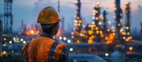 Sticker - Industrial Worker Gazing at a Luminous Refinery