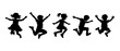 © iamabduss - Children dancing silhouette black filled vector Illustration icon. kids playing vector. Children are jumping, playing and having fun.