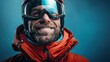 © NovaVision - Smiling Male Skier with Snow on Face and Gear. Generative ai.