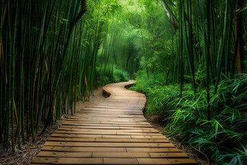 Wall Mural - Pathway through a tranquil bamboo forest