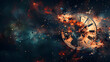 © Matthias - Clock breaking apart with cosmic background digital illustration