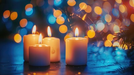 Wall Mural - Candles, New year celebration on bokeh background.