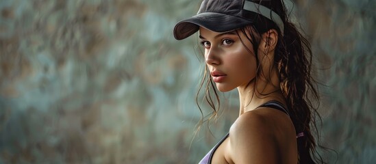 Canvas Print - Young Woman in a Cap,  Posing Confidently