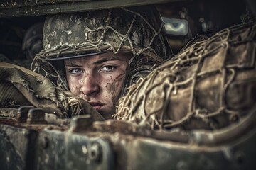 Soldier's gaze during military operation