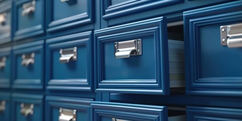 Canvas Print - Blue Cabinet with Open Drawer and Silver Handles