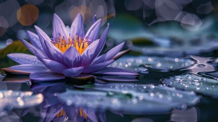 Sticker - Closeup of a water lily in a pond.