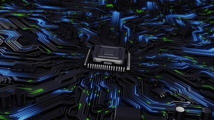 AI evolution cyberpunk Circuit board sci-fi Technology background Computer Processors CPU and GPU. Motherboard digital chip. digital chip tech science Tech science. cyberpunk blocks chain data network