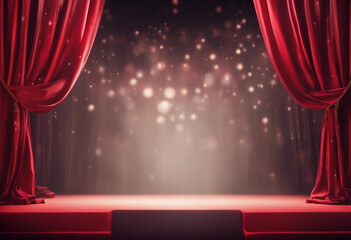Wall Mural - stage podium background red light spotlight curtain theater show platform stage 3d background podium