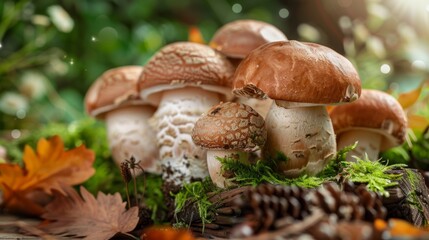 Sticker - Wild mushrooms in a natural forest setting