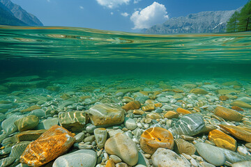 Poster - Clear lake with submerged rocks visible beneath