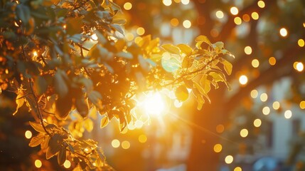 Wall Mural - A tree with leaves is lit up by the sun