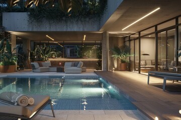 Wall Mural - Modern apartment outdoors pool architecture.