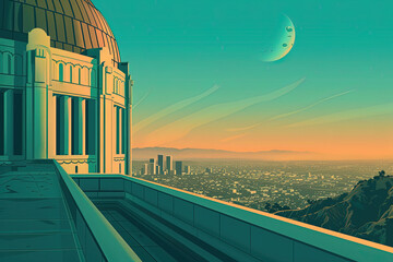 Wall Mural - Exploring Griffith Observatory, Los Angeles - Ultra-Detailed Illustration