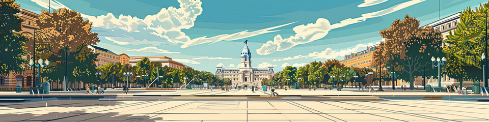 Wall Mural - Exploring Philadelphia Museum of Art - Ultra-Detailed Illustration