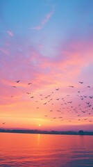 Canvas Print - Sunset sky bird silhouette outdoors.