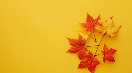 Wall Mural - The wallpaper features maple leaves arranged with space for letters, on a yellow background.