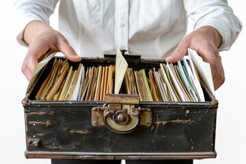 Man Looking Through Old File Cabinet