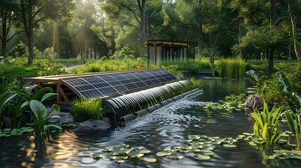 Canvas Print - Conceptual solar powered water purification system for remote communities water management concept