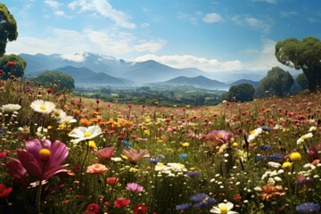 Flower field landscape grassland. 